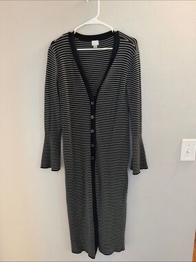 Target Black and White Striped Long-Sleeve Button-Front Knit Dress
